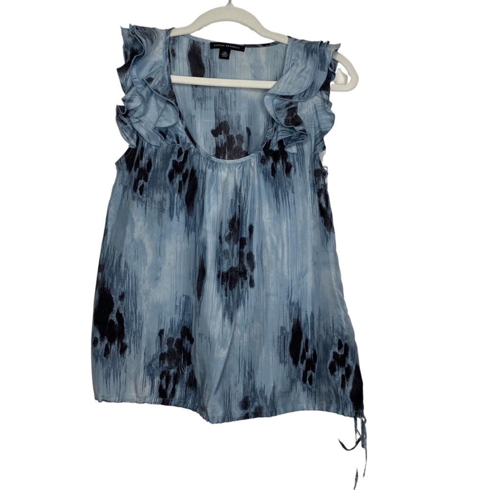 Banana Republic Blue Silk Abstract Flutter Cap Sleeve Top Size XS